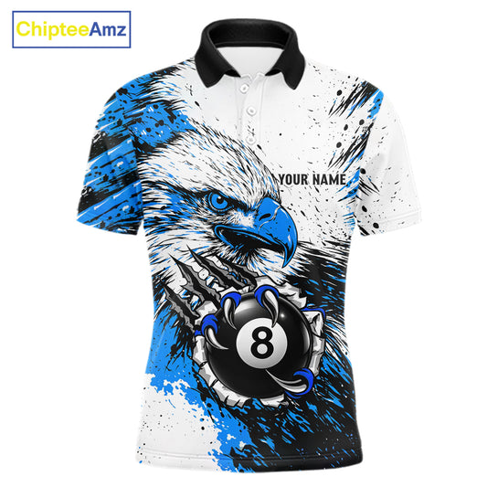 Blue Splatter Eagle 8 Ball Pool Polo Shirt For Men Custom Billiard League Team Jersey With Name NYN4491
