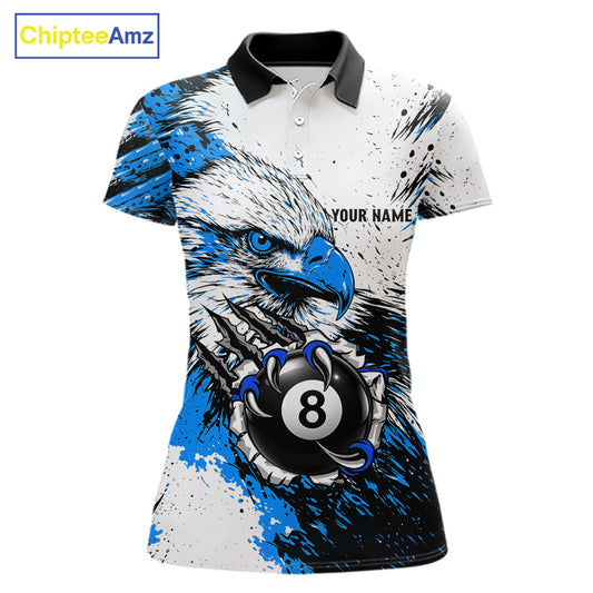 Blue Splatter Eagle 8 Ball Pool Polo Shirt For Women Custom Billiard League Team Jersey With Name NYN4491