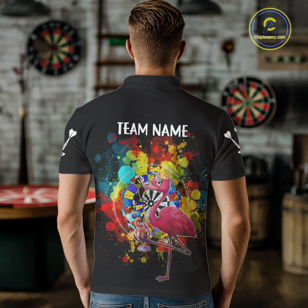 Custom Funny Colorful Crown Flamingo Men Darts Polo League Shirts Splatter Dart Jerseys NYN2209