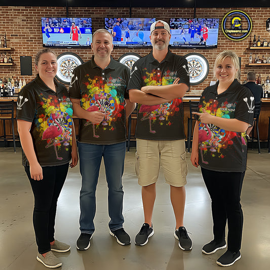 Custom Funny Colorful Crown Flamingo Men Darts Quarter-Zip League Shirts Splatter Dart Jerseys NYN2209