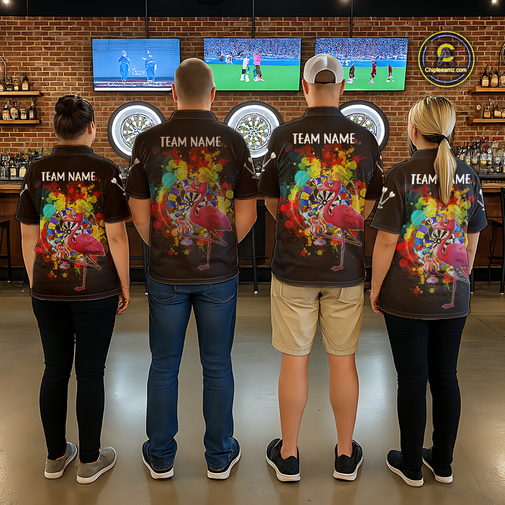Custom Funny Colorful Crown Flamingo Men Darts Polo League Shirts Splatter Dart Jerseys NYN2209