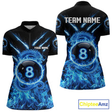 Load image into Gallery viewer, Blue Flaming Dragon Pool 8 Ball Women Billiard Team Shirt Custom Billiard Polo &amp; 1/4-Zip Attire NYN2497