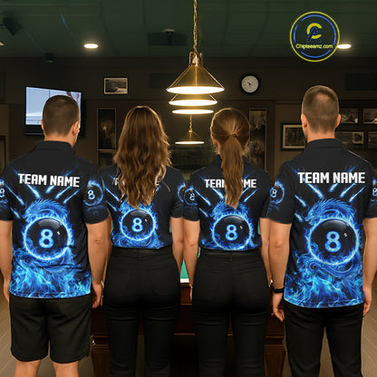 Blue Flaming Dragon Pool 8 Ball Women Billiard Team Shirt Custom Billiard Polo & 1/4-Zip Attire NYN2497
