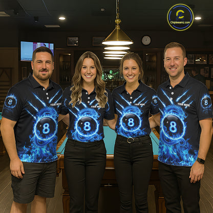 Blue Flaming Dragon Pool 8 Ball Women Billiard Team Shirt Custom Billiard Polo & 1/4-Zip Attire NYN2497