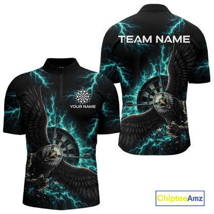 Thunder Teal Eagle Cracked Dartboard Dart 1/4-Zip Shirts For Men Custom Team Name For Darters NYN2699