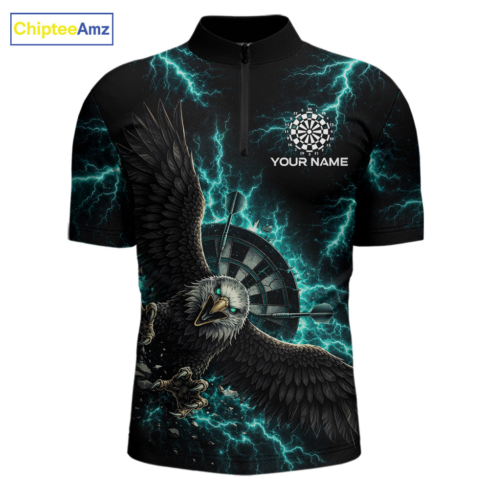 Thunder Teal Eagle Cracked Dartboard Dart 1/4-Zip Shirts For Men Custom Team Name For Darters NYN2699
