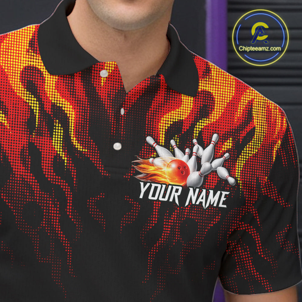 Funny Angry Ball & Pins Mens Bowling Shirt Custom Fire Flame Team Bowling Jersey For Bowlers NYN3232