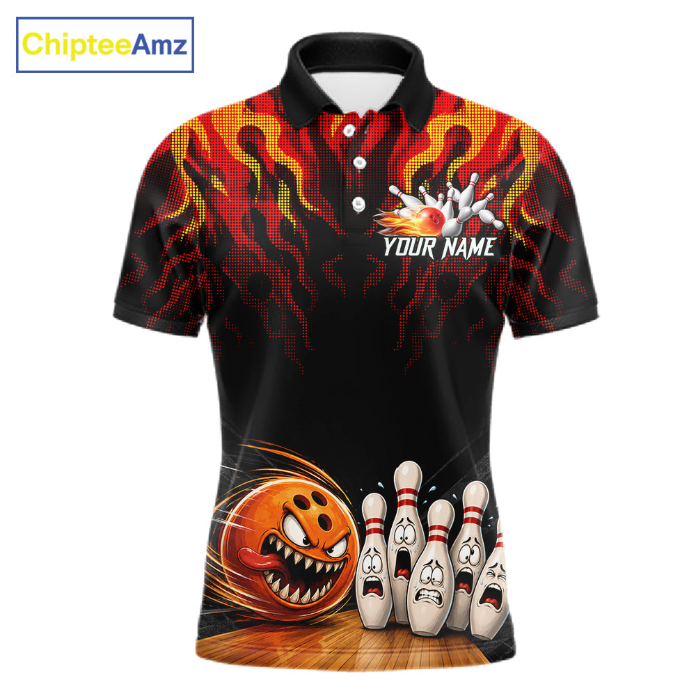 Funny Angry Ball & Pins Mens Bowling Shirt Custom Fire Flame Team Bowling Jersey For Bowlers NYN3232
