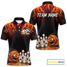 Load image into Gallery viewer, Funny Angry Ball &amp; Pins Mens Bowling Shirt Custom Fire Flame Team Bowling Jersey For Bowlers NYN3232