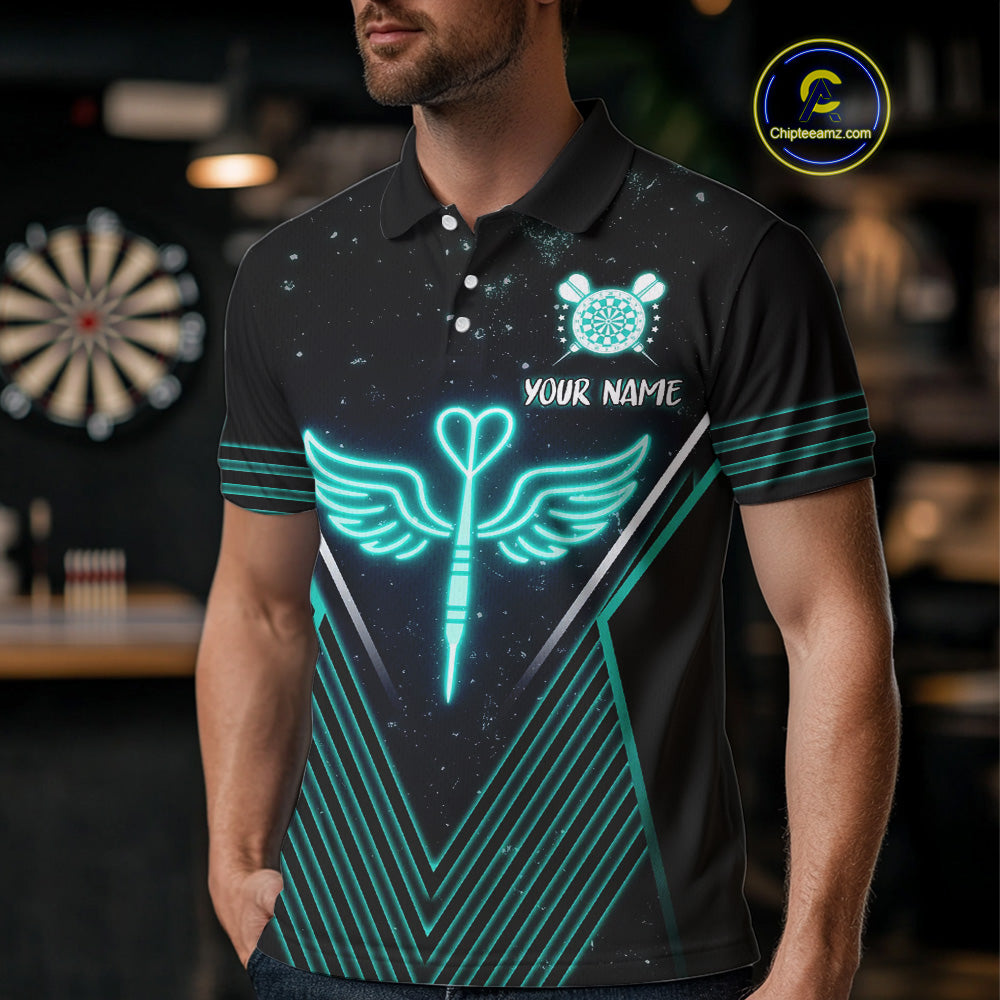 Neon Turquoise Wings Dart Arrow Men's Darts Shirt - Custom Name For Players NYN0555