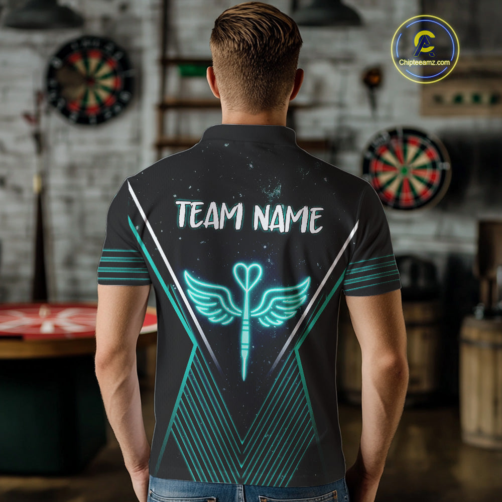 Neon Turquoise Wings Dart Arrow Men's Darts Shirt - Custom Name For Players NYN0555