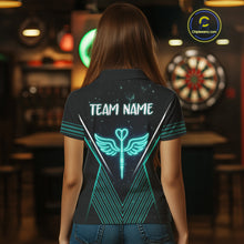 Load image into Gallery viewer, Neon Turquoise Wings Dart Arrow Women's Darts Shirt - Custom Name For Players NYN0555