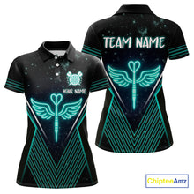 Load image into Gallery viewer, Neon Turquoise Wings Dart Arrow Women's Darts Shirt - Custom Name For Players NYN0555