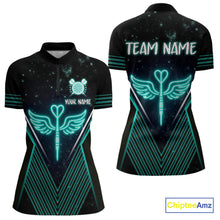 Load image into Gallery viewer, Neon Turquoise Wings Dart Arrow Women's Darts Shirt - Custom Name For Players NYN0555