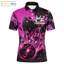 Load image into Gallery viewer, Black and Pink Splatter Galaxy men's bowling polo shirt custom bowling team jersey, men's bowling uniform, personalized bowling apparel