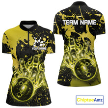 Load image into Gallery viewer, Black and Yellow Galaxy women's quarter zip bowling shirt personalized bowling team apparel, league bowling jersey