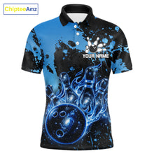 Load image into Gallery viewer, Black and Blue Splatter Galaxy men's bowling polo shirt personalized bowling team jersey, professional bowling uniform