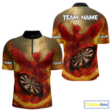 Load image into Gallery viewer, Red Phoenix &amp; Flame Dartboard Men's Darts 1/4-Zip Shirt - Custom Name For Players NYN0765
