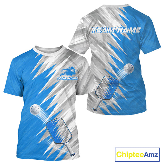 Custom Blue And Grey Strike Men's Pickleball T-Shirt Pickleball Jersey For Pickleball Lovers NYN4106