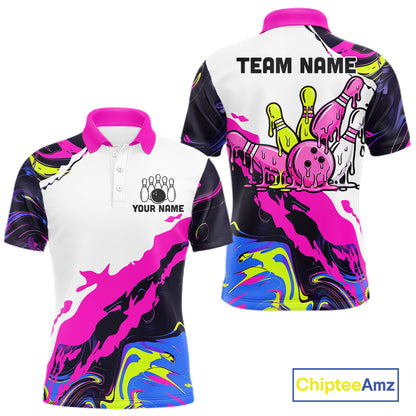Dripping Bowling Shirt For Women Neon Colorful Bowling Polo 1/4-Zip Custom Name Bowling Team Uniform NYN4511
