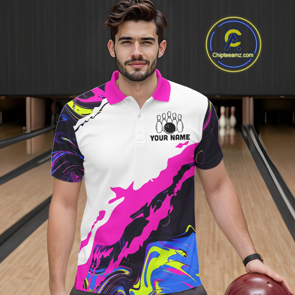 Dripping Bowling Shirt For Women Neon Colorful Bowling Polo 1/4-Zip Custom Name Bowling Team Uniform NYN4511