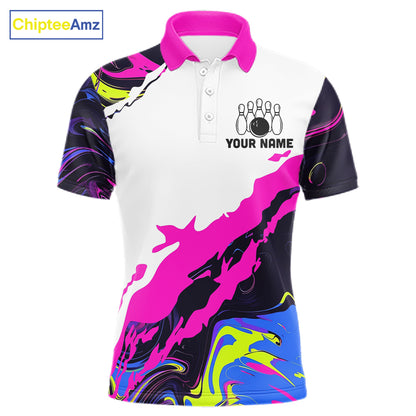 Dripping Bowling Shirt For Women Neon Colorful Bowling Polo 1/4-Zip Custom Name Bowling Team Uniform NYN4511