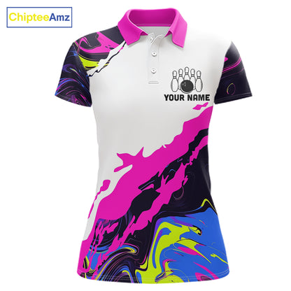 Dripping Bowling Shirt For Men Neon Colorful Bowling Polo 1/4-Zip Custom Name Bowling Team Uniform NYN4511