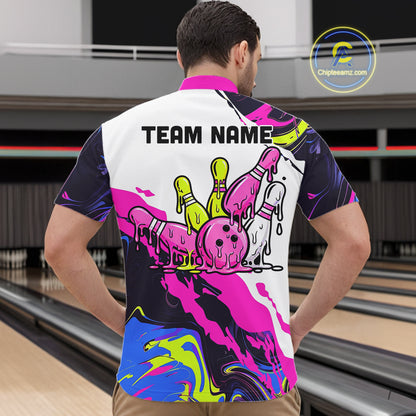 Dripping Bowling Shirt For Women Neon Colorful Bowling Polo 1/4-Zip Custom Name Bowling Team Uniform NYN4511