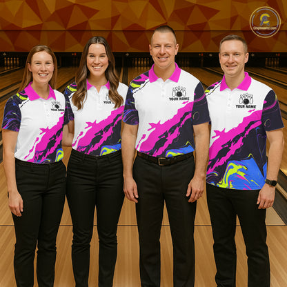 Dripping Bowling Shirt For Men Neon Colorful Bowling Polo 1/4-Zip Custom Name Bowling Team Uniform NYN4511