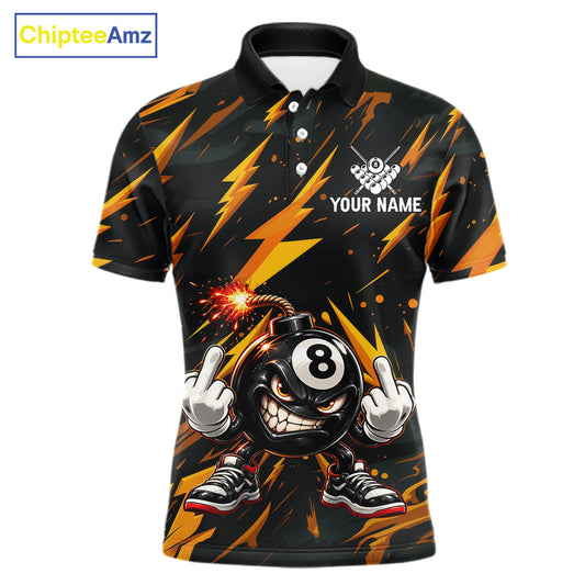 Custom Badass 8 Ball Bomb Billiard Polo 1/4-Zip Shirt For Men Funny Yellow Billiard Tournament Shirt NYN4866