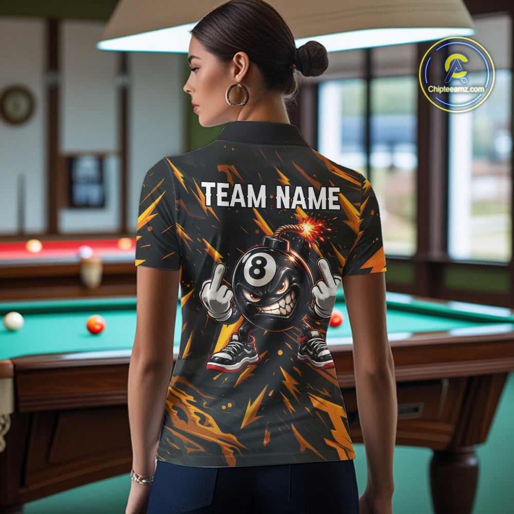 Custom Badass 8 Ball Bomb Billiard Polo 1/4-Zip Shirt For Women Funny Yellow Billiard Tournament Shirt NYN4866