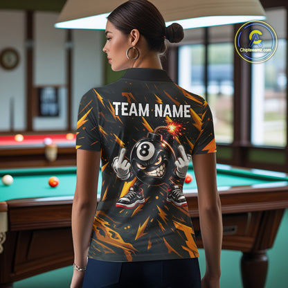Custom Badass 8 Ball Bomb Billiard Polo 1/4-Zip Shirt For Women Funny Yellow Billiard Tournament Shirt NYN4866