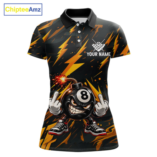 Custom Badass 8 Ball Bomb Billiard Polo 1/4-Zip Shirt For Women Funny Yellow Billiard Tournament Shirt NYN4866
