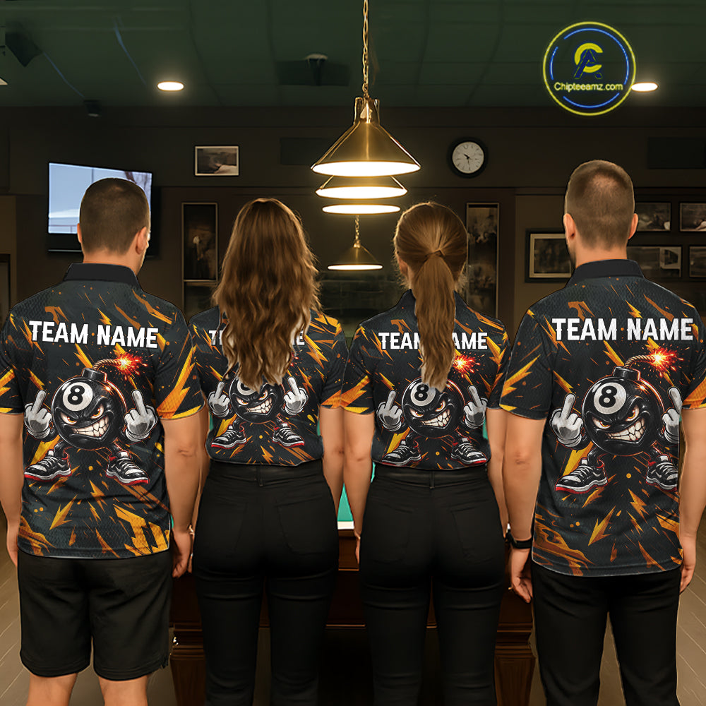 Custom Badass 8 Ball Bomb Billiard Polo 1/4-Zip Shirt For Women Funny Yellow Billiard Tournament Shirt NYN4866