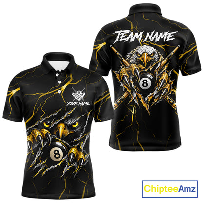 Custom Scratch Eagle 8 Ball Billiard Polo 1/4-Zip Shirt For Men Yellow Lightning Pool Team Jersey NYN4867