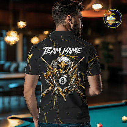 Custom Scratch Eagle 8 Ball Billiard Polo 1/4-Zip Shirt For Men Yellow Lightning Pool Team Jersey NYN4867