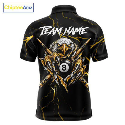 Custom Scratch Eagle 8 Ball Billiard Polo 1/4-Zip Shirt For Men Yellow Lightning Pool Team Jersey NYN4867