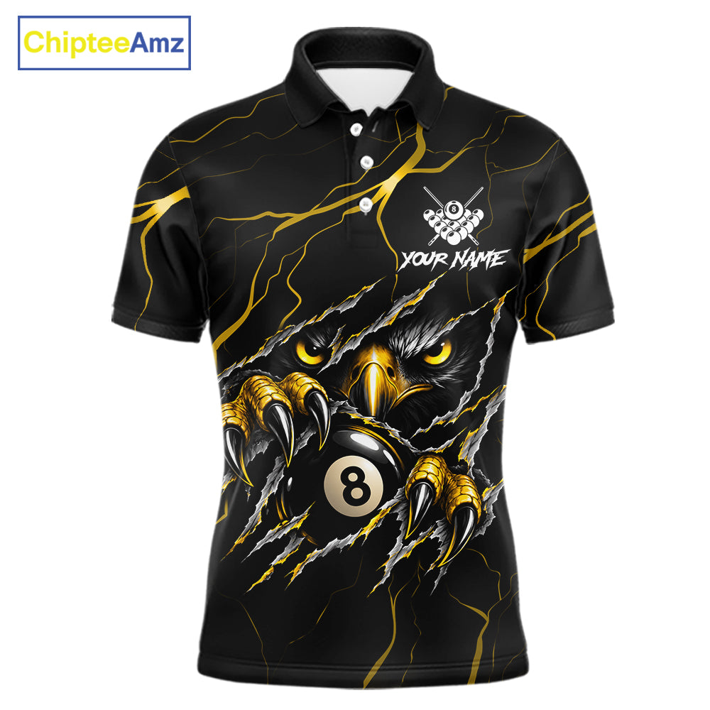 Custom Scratch Eagle 8 Ball Billiard Polo 1/4-Zip Shirt For Men Yellow Lightning Pool Team Jersey NYN4867