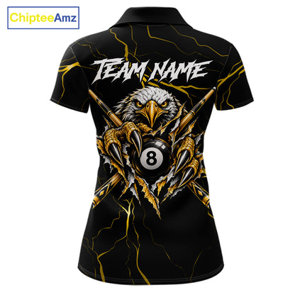Custom Scratch Eagle 8 Ball Billiard Polo 1/4-Zip Shirt For Women Yellow Lightning Pool Team Jersey NYN4867
