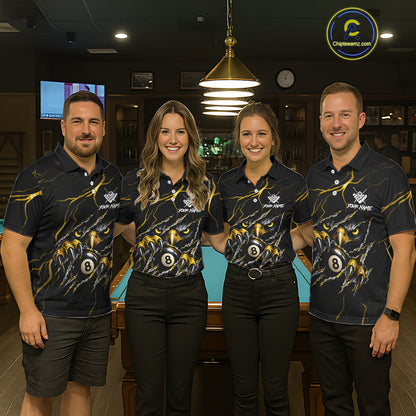 Custom Scratch Eagle 8 Ball Billiard Polo 1/4-Zip Shirt For Women Yellow Lightning Pool Team Jersey NYN4867