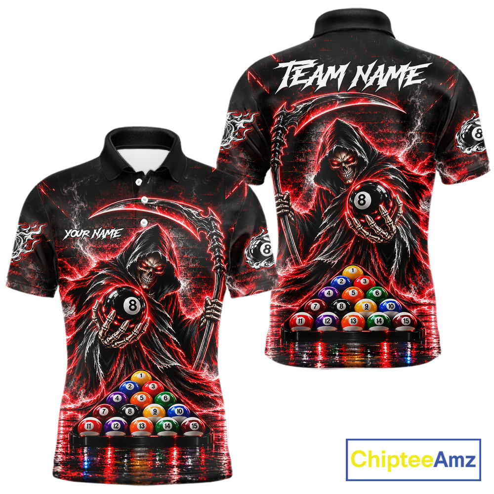 Red Thunder Grim Reaper 8 Ball Billiard Pool Shirt For Men Custom Billiard Skeleton Team Appeal NYN4868