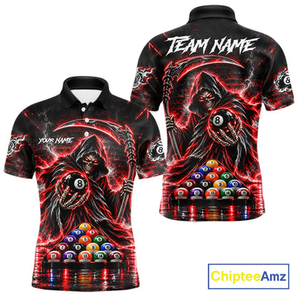 Red Thunder Grim Reaper 8 Ball Billiard Pool Shirt For Men Custom Billiard Skeleton Team Appeal NYN4868