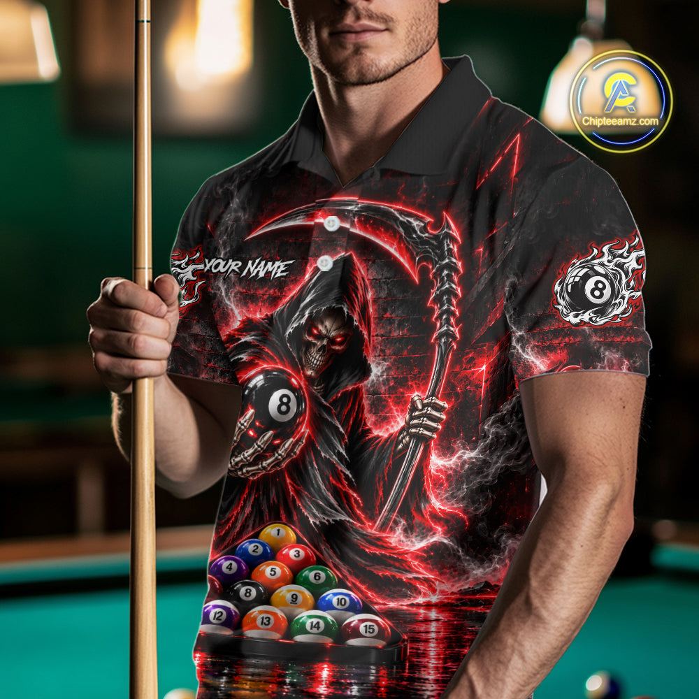 Red Thunder Grim Reaper 8 Ball Billiard Pool Shirt For Men Custom Billiard Skeleton Team Appeal NYN4868