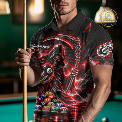 Red Thunder Grim Reaper 8 Ball Billiard Pool Shirt For Men Custom Billiard Skeleton Team Appeal NYN4868