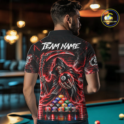 Red Thunder Grim Reaper 8 Ball Billiard Pool Shirt For Men Custom Billiard Skeleton Team Appeal NYN4868