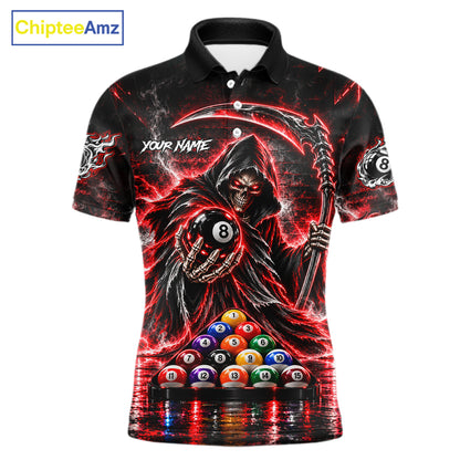 Red Thunder Grim Reaper 8 Ball Billiard Pool Shirt For Men Custom Billiard Skeleton Team Appeal NYN4868