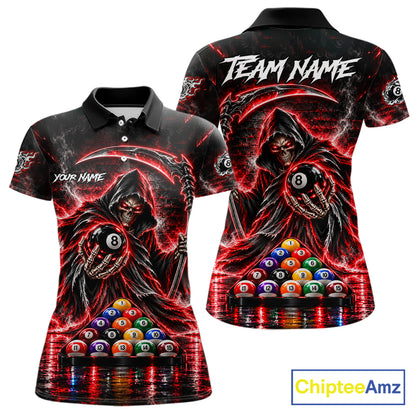 Red Thunder Grim Reaper 8 Ball Billiard Pool Shirt For Women Custom Billiard Skeleton Team Appeal NYN4868