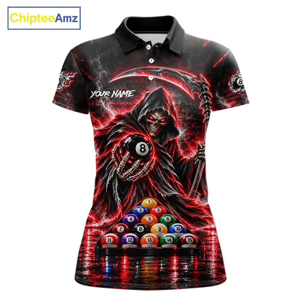 Red Thunder Grim Reaper 8 Ball Billiard Pool Shirt For Women Custom Billiard Skeleton Team Appeal NYN4868