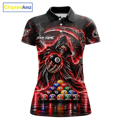 Red Thunder Grim Reaper 8 Ball Billiard Pool Shirt For Women Custom Billiard Skeleton Team Appeal NYN4868