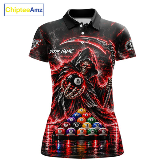 Red Thunder Grim Reaper 8 Ball Billiard Pool Shirt For Women Custom Billiard Skeleton Team Appeal NYN4868